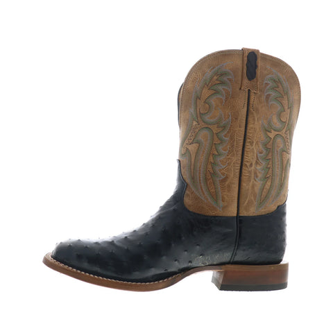 Tony Lama Full Quill Ostrich Made In USA Mens Black Wide Western Boots