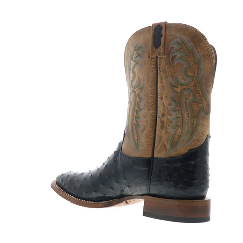 Tony Lama Full Quill Ostrich Made In USA Mens Black Wide Western Boots