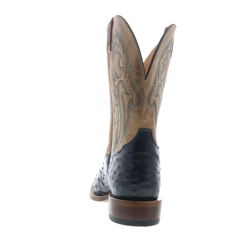 Tony Lama Full Quill Ostrich Made In USA Mens Black Wide Western Boots