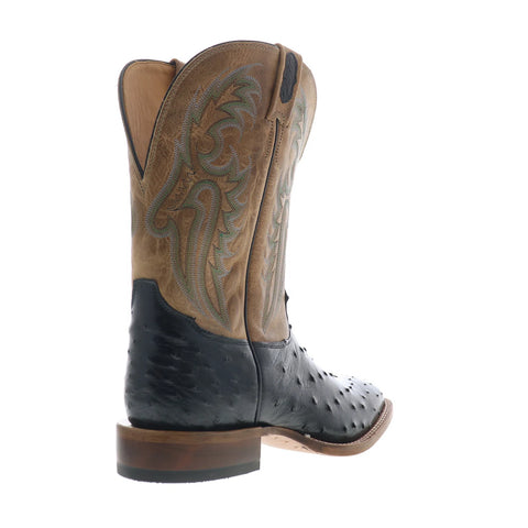 Tony Lama Full Quill Ostrich Made In USA Mens Black Wide Western Boots