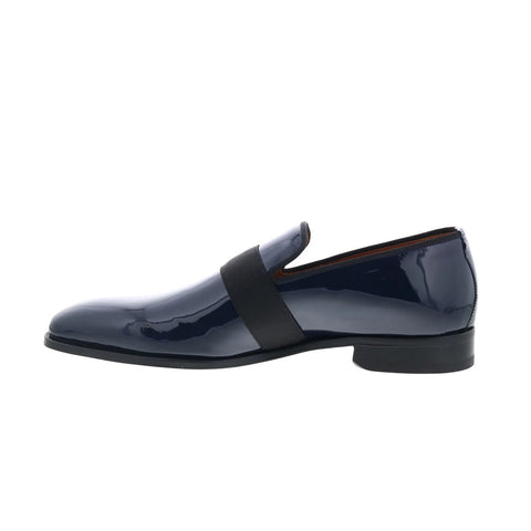 Di Bianco Catania Tuxedo Mens Blue Leather Slip On Loafers Casual Shoes