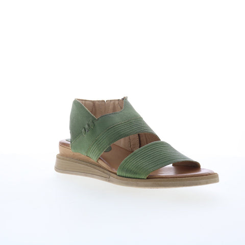 Miz Mooz Cece Womens Green Leather Zipper Wedges Sandals Shoes