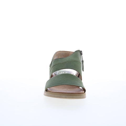 Miz Mooz Cece Womens Green Leather Zipper Wedges Sandals Shoes
