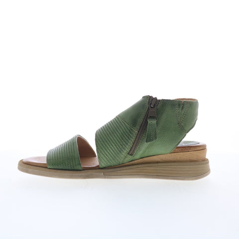Miz Mooz Cece Womens Green Leather Zipper Wedges Sandals Shoes