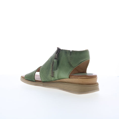 Miz Mooz Cece Womens Green Leather Zipper Wedges Sandals Shoes