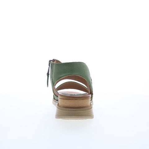 Miz Mooz Cece Womens Green Leather Zipper Wedges Sandals Shoes