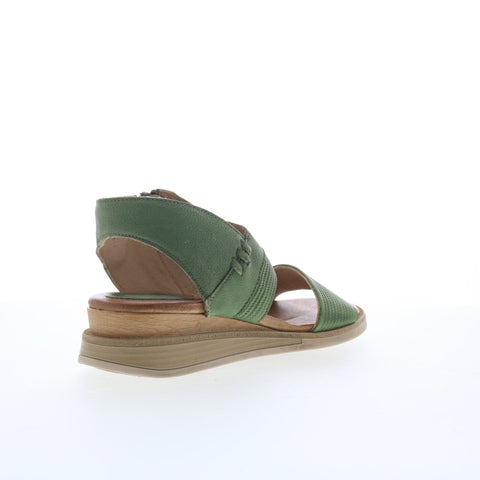 Miz Mooz Cece Womens Green Leather Zipper Wedges Sandals Shoes