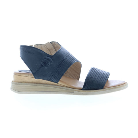 Miz Mooz Cece Womens Black Leather Zipper Wedges Sandals Shoes
