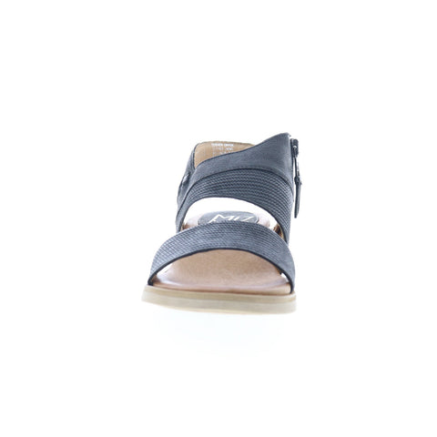 Miz Mooz Cece Womens Black Leather Zipper Wedges Sandals Shoes