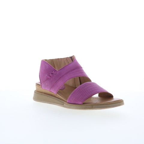 Miz Mooz Cece Womens Purple Leather Zipper Wedges Sandals Shoes