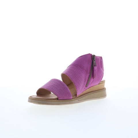 Miz Mooz Cece Womens Purple Leather Zipper Wedges Sandals Shoes