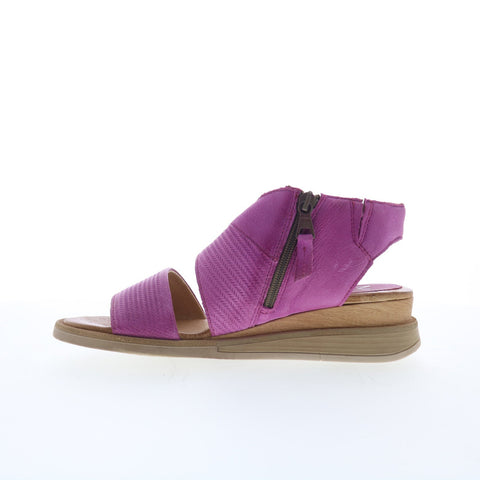 Miz Mooz Cece Womens Purple Leather Zipper Wedges Sandals Shoes