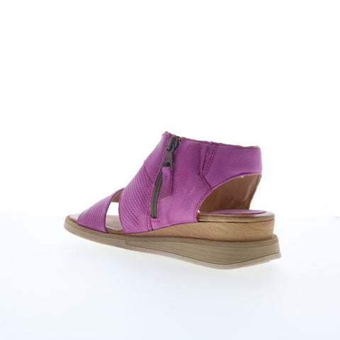Miz Mooz Cece Womens Purple Leather Zipper Wedges Sandals Shoes