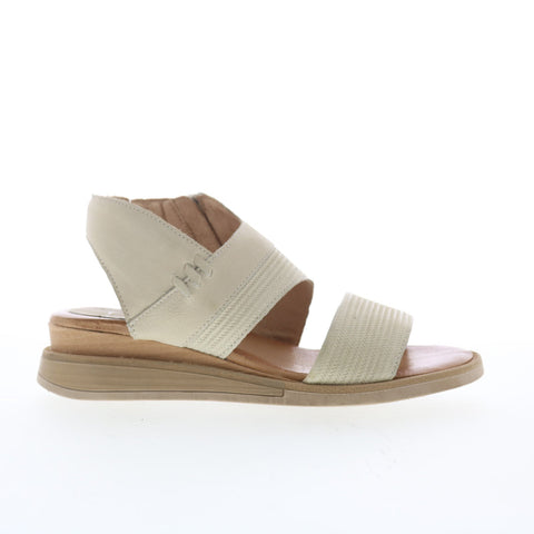 Miz Mooz Cece Womens Beige Leather Zipper Wedges Sandals Shoes