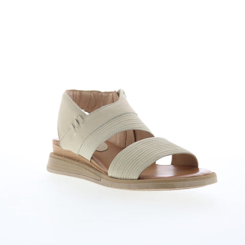 Miz Mooz Cece Womens Beige Leather Zipper Wedges Sandals Shoes