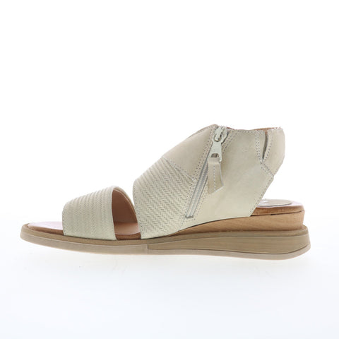 Miz Mooz Cece Womens Beige Leather Zipper Wedges Sandals Shoes