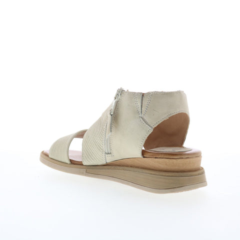 Miz Mooz Cece Womens Beige Leather Zipper Wedges Sandals Shoes