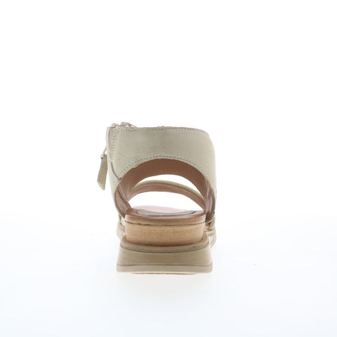 Miz Mooz Cece Womens Beige Leather Zipper Wedges Sandals Shoes