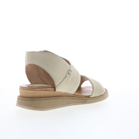 Miz Mooz Cece Womens Beige Leather Zipper Wedges Sandals Shoes