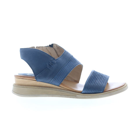 Miz Mooz Cece Womens Blue Leather Zipper Wedges Sandals Shoes