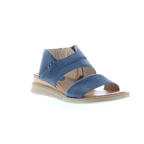 Miz Mooz Cece Womens Blue Leather Zipper Wedges Sandals Shoes