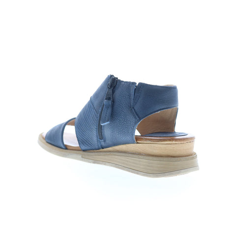 Miz Mooz Cece Womens Blue Leather Zipper Wedges Sandals Shoes