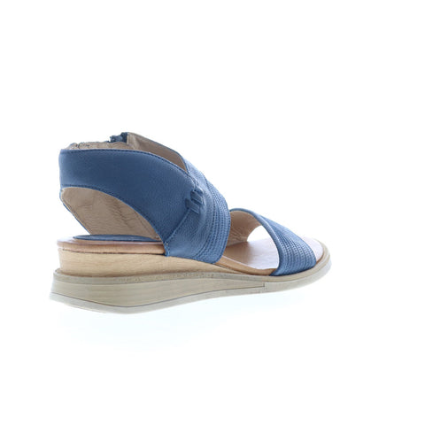 Miz Mooz Cece Womens Blue Leather Zipper Wedges Sandals Shoes