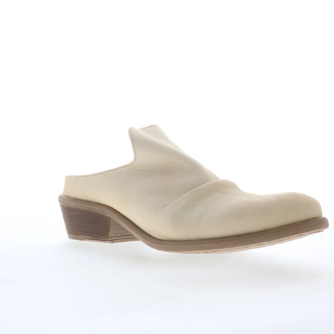 Miz Mooz Cellia Womens Beige Leather Slip On Heeled Sandals Shoes