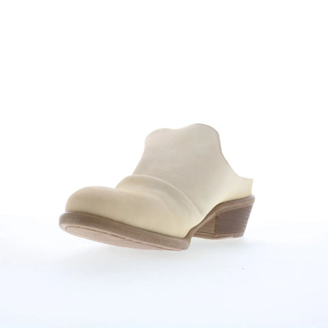 Miz Mooz Cellia Womens Beige Leather Slip On Heeled Sandals Shoes