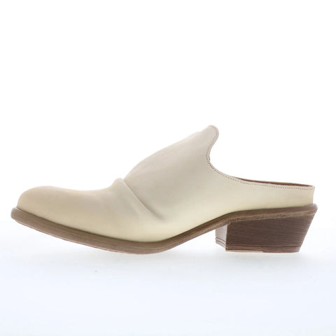 Miz Mooz Cellia Womens Beige Leather Slip On Heeled Sandals Shoes