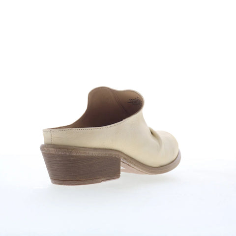 Miz Mooz Cellia Womens Beige Leather Slip On Heeled Sandals Shoes