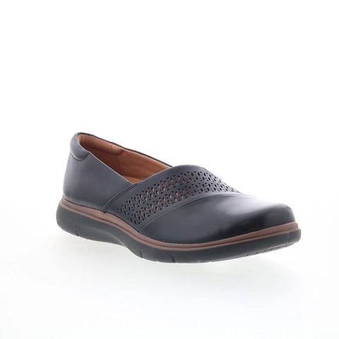Clarks Certina Edge 26181428 Womens Black Wide Leather Loafer Flats Shoes