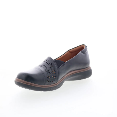Clarks Certina Edge 26181428 Womens Black Wide Leather Loafer Flats Shoes