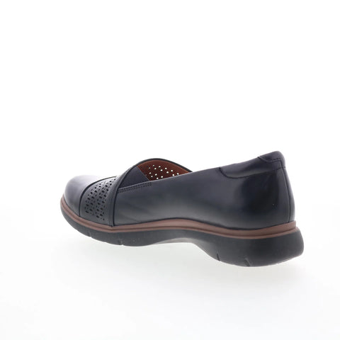 Clarks Certina Edge 26181428 Womens Black Wide Leather Loafer Flats Shoes