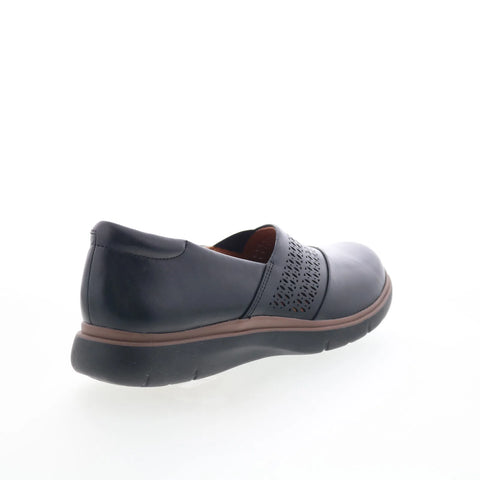 Clarks Certina Edge 26181428 Womens Black Wide Leather Loafer Flats Shoes