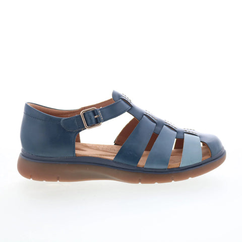 Clarks Certina Sun 26181889 Womens Blue Wide Leather Strap Sandals Shoes