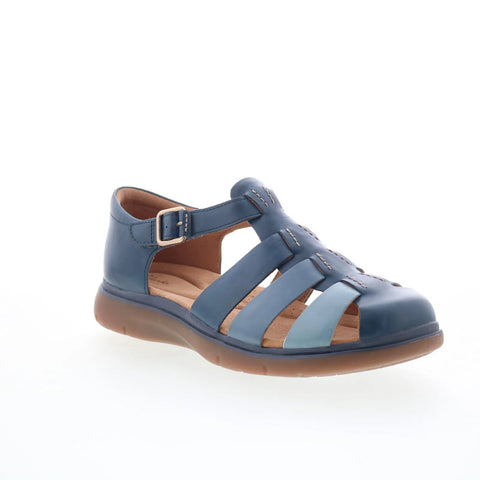 Clarks Certina Sun 26181889 Womens Blue Wide Leather Strap Sandals Shoes