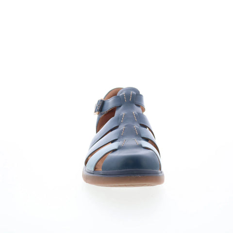 Clarks Certina Sun 26181889 Womens Blue Wide Leather Strap Sandals Shoes