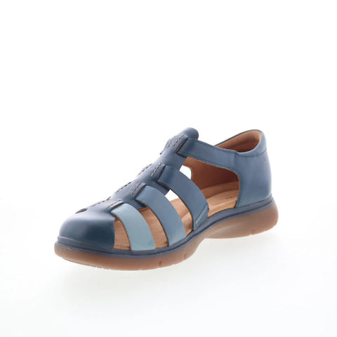 Clarks Certina Sun 26181889 Womens Blue Wide Leather Strap Sandals Shoes