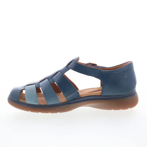 Clarks Certina Sun 26181889 Womens Blue Wide Leather Strap Sandals Shoes