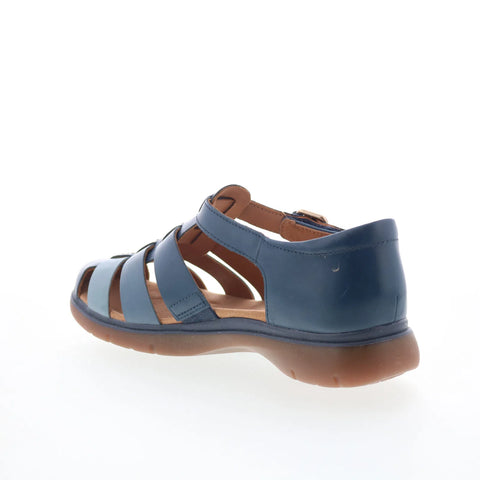 Clarks Certina Sun 26181889 Womens Blue Wide Leather Strap Sandals Shoes