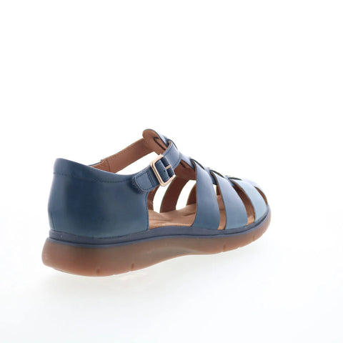 Clarks Certina Sun 26181889 Womens Blue Wide Leather Strap Sandals Shoes