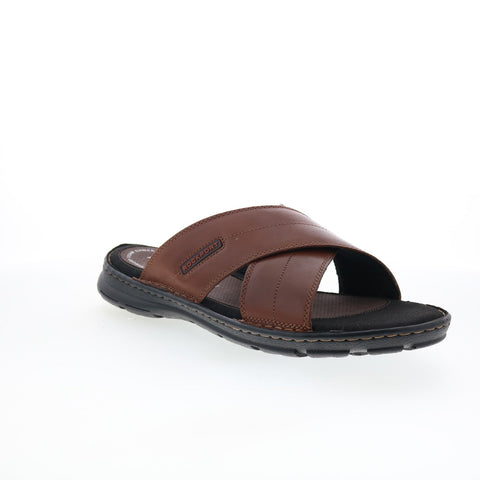 Rockport Darwyn Cross Band CH1925 Mens Brown Leather Slides Sandals Shoes