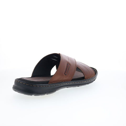 Rockport Darwyn Cross Band CH1925 Mens Brown Leather Slides Sandals Shoes