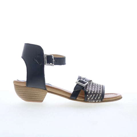 Miz Mooz Chaise Womens Black Leather Hook & Loop Heeled Sandals Shoes