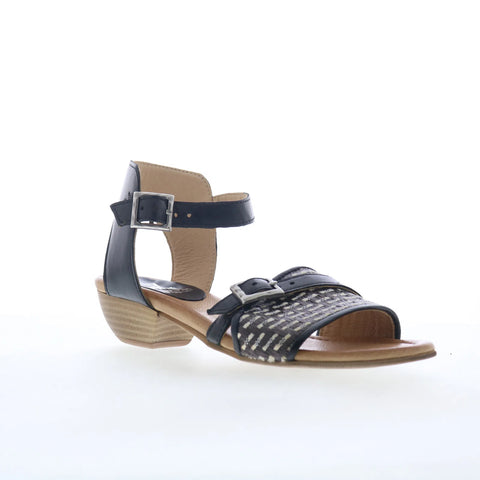 Miz Mooz Chaise Womens Black Leather Hook & Loop Heeled Sandals Shoes