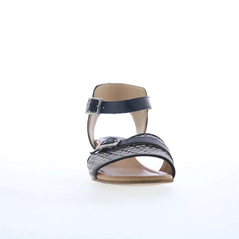 Miz Mooz Chaise Womens Black Leather Hook & Loop Heeled Sandals Shoes