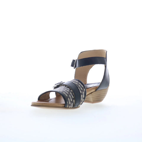 Miz Mooz Chaise Womens Black Leather Hook & Loop Heeled Sandals Shoes