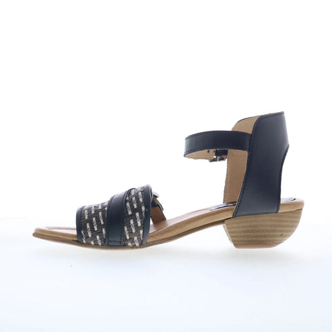 Miz Mooz Chaise Womens Black Leather Hook & Loop Heeled Sandals Shoes