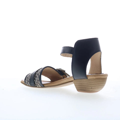 Miz Mooz Chaise Womens Black Leather Hook & Loop Heeled Sandals Shoes